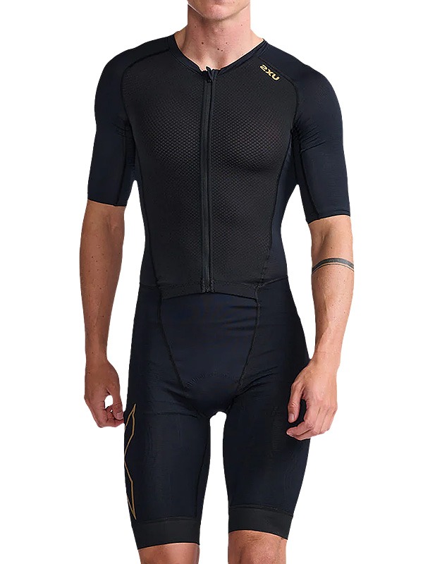 2XU 라이트 스피드 슬리브드 트라이슈트 남자 철인3종 경기복 원피스 Men&#039;s Light Speed Sleeved Trisuit MT7019d Black/Gold